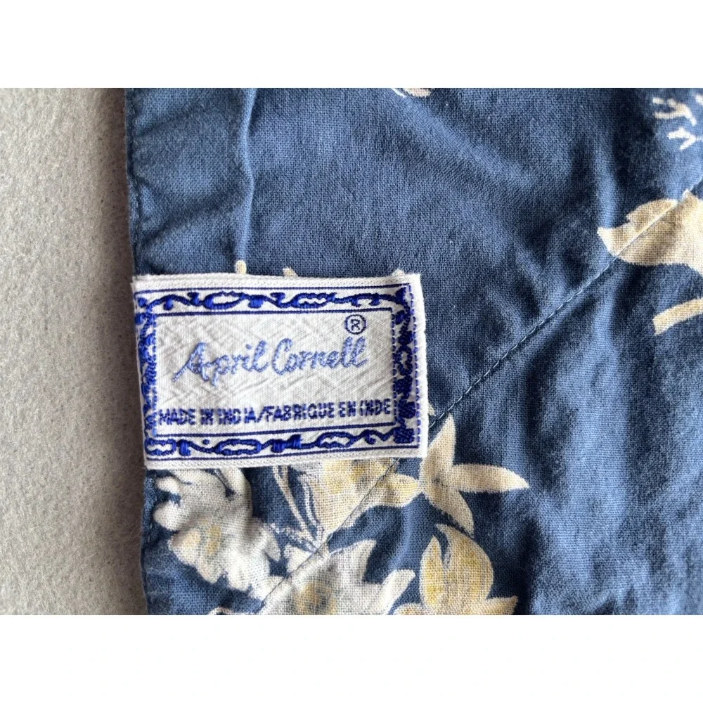 Vtg April Cornell Floral Tablecloth Navy Gold Cream 100% Cotton 48